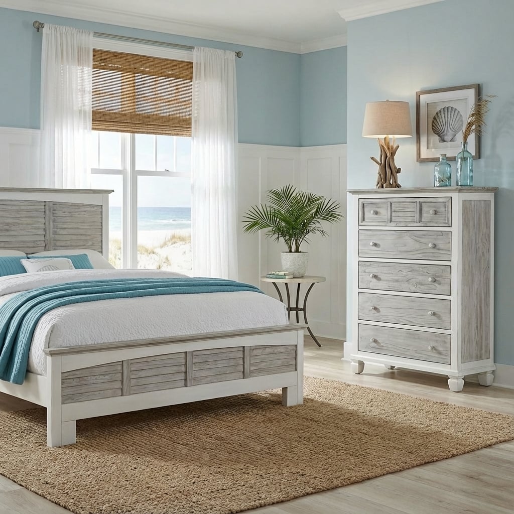 Nantucket Coastal Style 5 Drw Chest by Wicker Fair