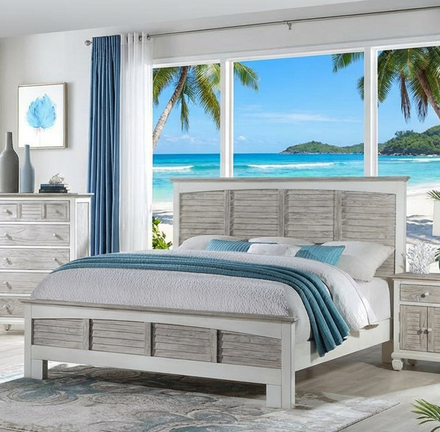 Nantucket Coastal Style Queen Complete Bed by Wicker Fair