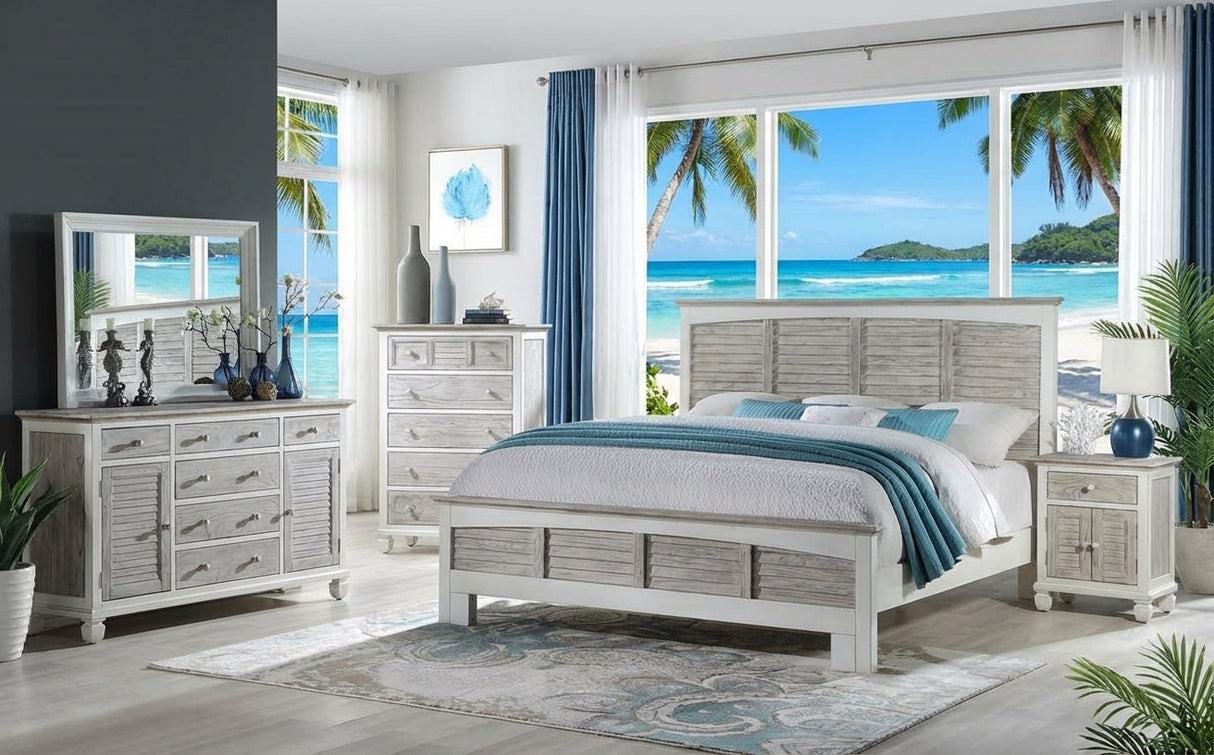 Nantucket Coastal Style King Complete Bed by Wicker Fair