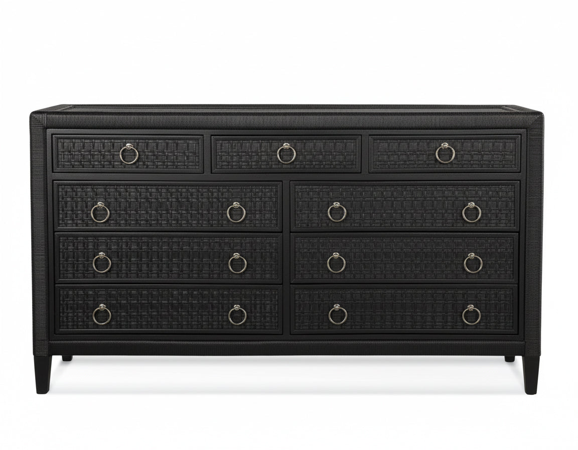Naples Black Wicker and Rattan 9-Drawer Dresser Model 807-141-BLACK by Braxton Culler