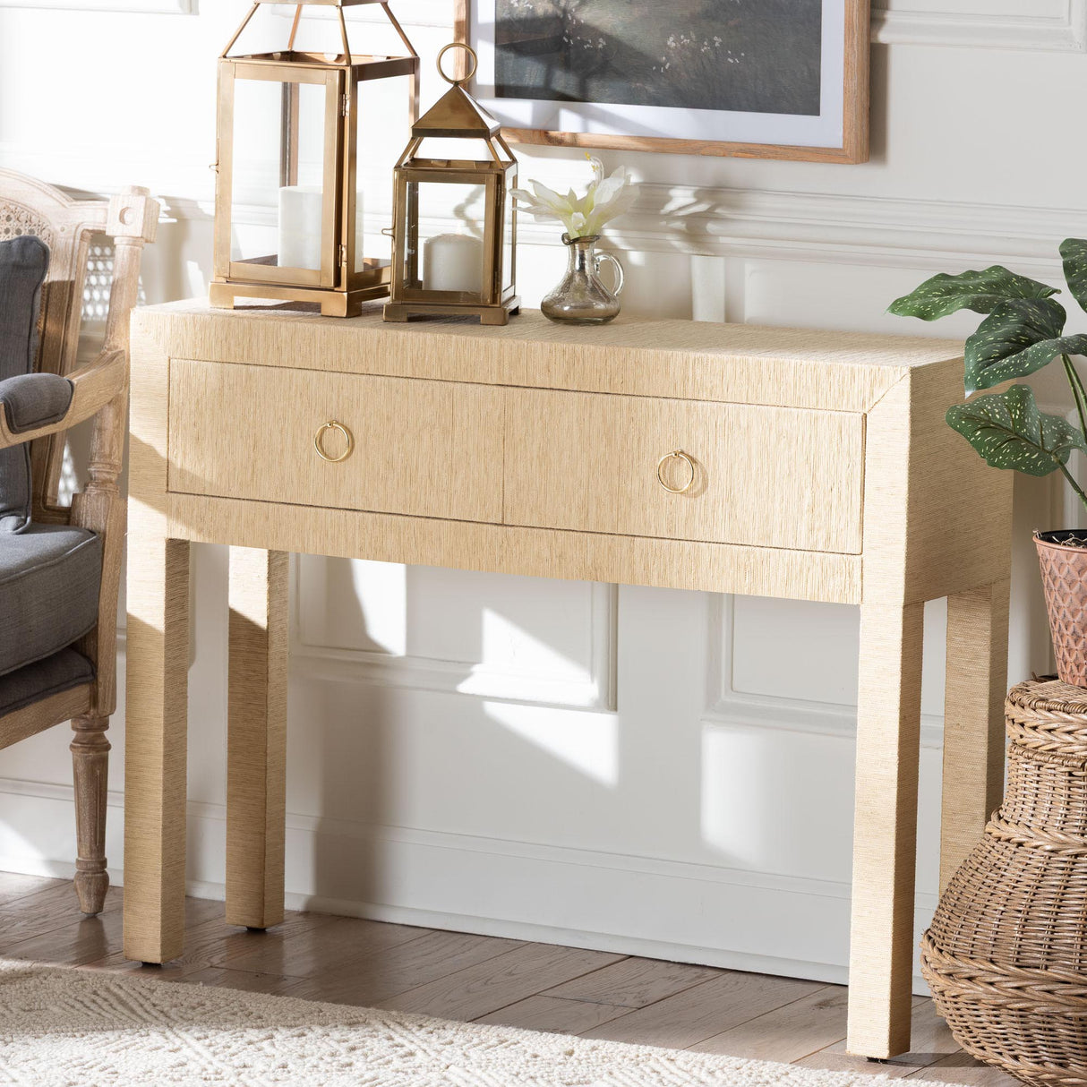 Noah Grasscloth 2-Drawer Console Table by Wicker Fair