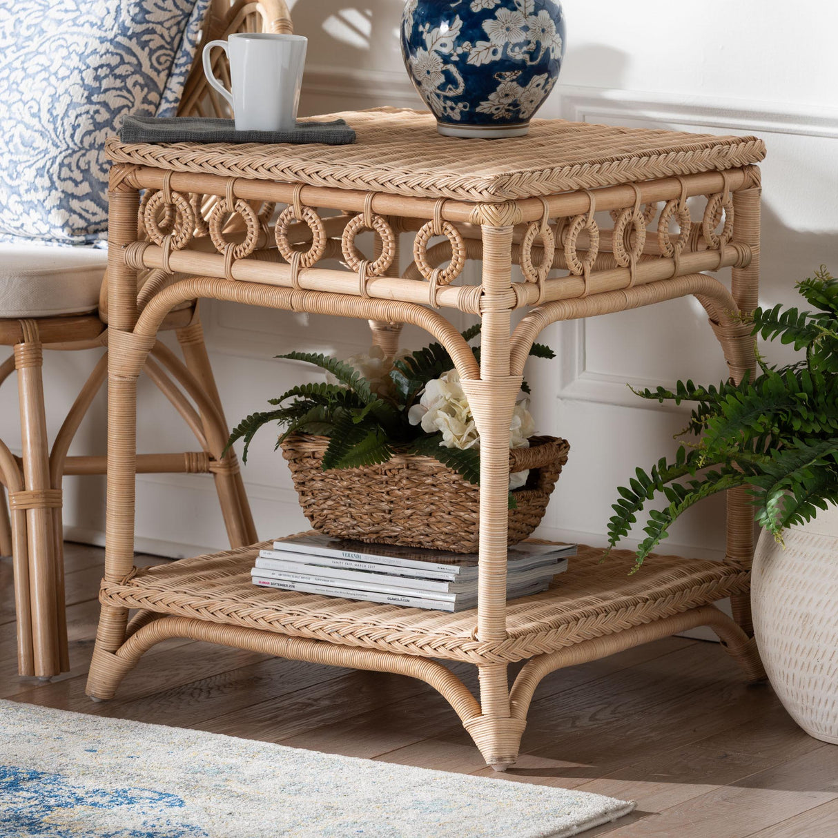 Vanuta Braided Natural Rattan End Table by Wicker Fair