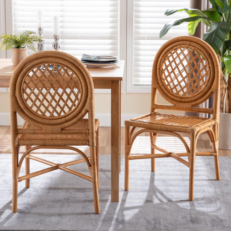 Oxford Round Back Rattan Dining Chair Set of 2 by Wicker Fair