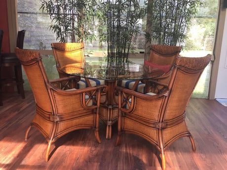 Pacifica Rattan Dining Table w/ 42 Inch Round Glass South Sea Rattan