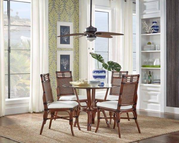 Palm Cove Rattan and Wicker Dining Table with 42 Inch Round Glass by Hospitality Rattan 1102-5659-ATQ-GL