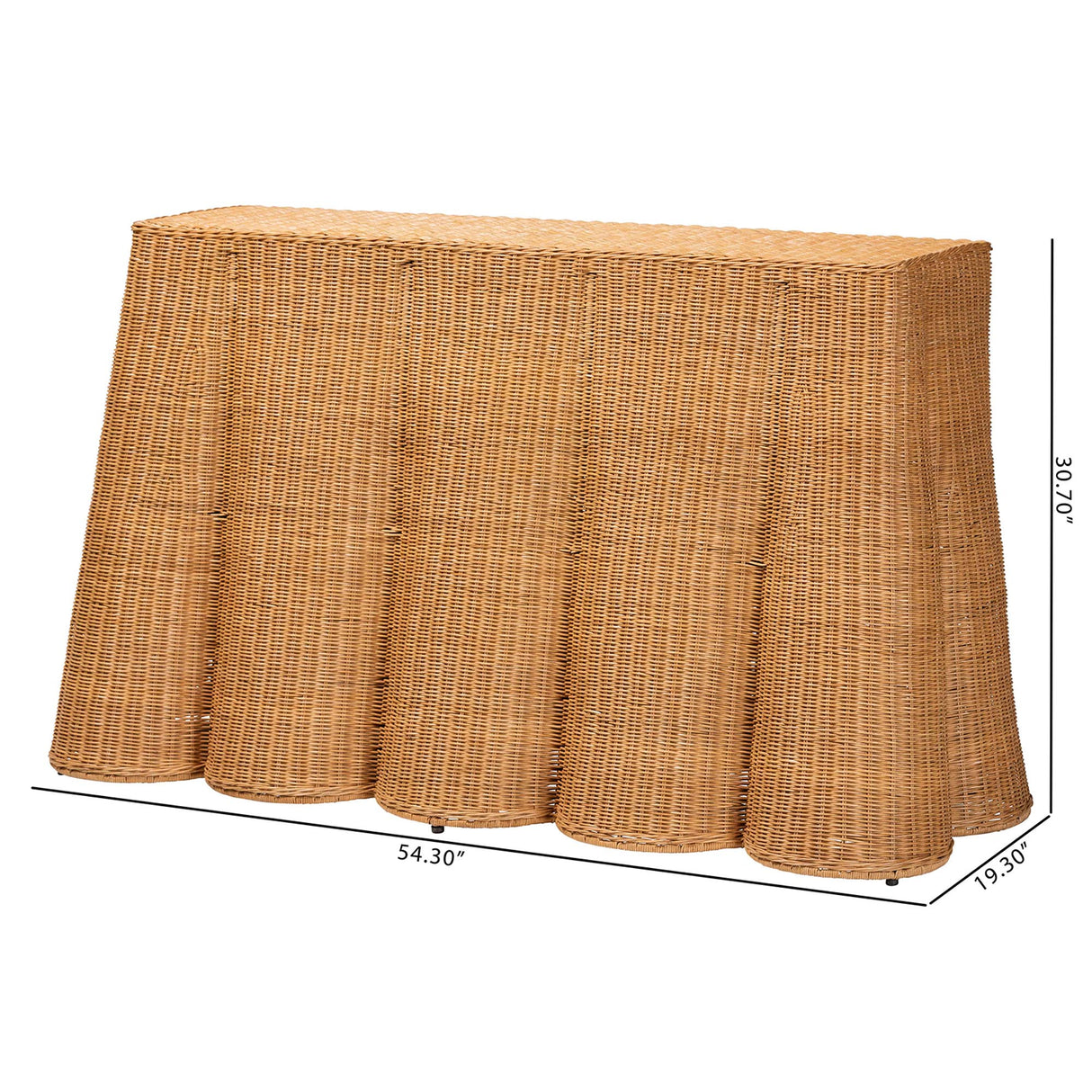 Rattan Scalloped Natural Rattan Console Table with Drawer by Wicker Fair