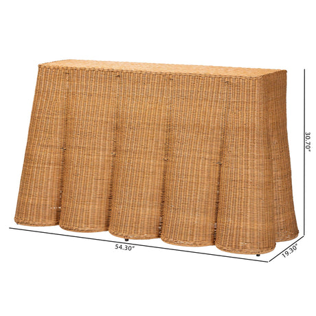 Rattan Scalloped Natural Rattan Console Table with Drawer by Wicker Fair