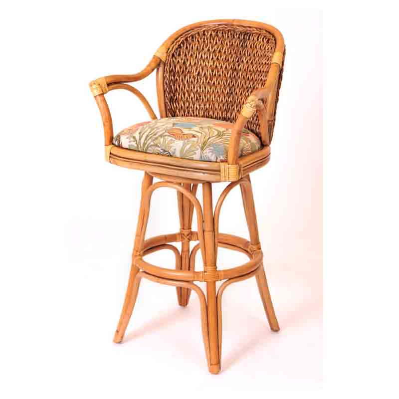 Panama Rattan Swivel Barstool Model PAN-101-30 in Antique Honey Stain by Alexcander and Sheriden