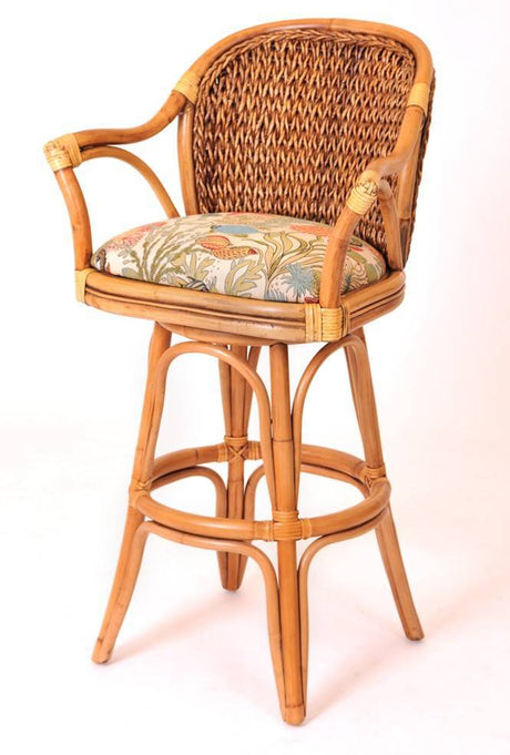 Panama Rattan Swivel Barstool Model PAN-101-30 in Antique Honey Stain by Alexcander and Sheriden