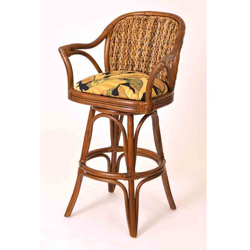 Panama Rattan Swivel Barstool Model PAN-101-30 in Antique Honey Stain by Alexcander and Sheriden