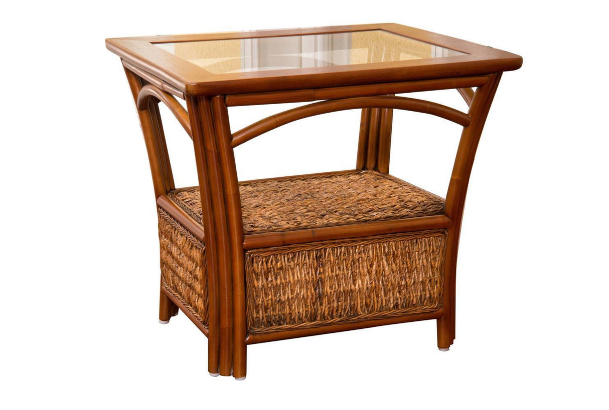 Panama Rattan End Table with Glass Top from Alexander and Sheriden