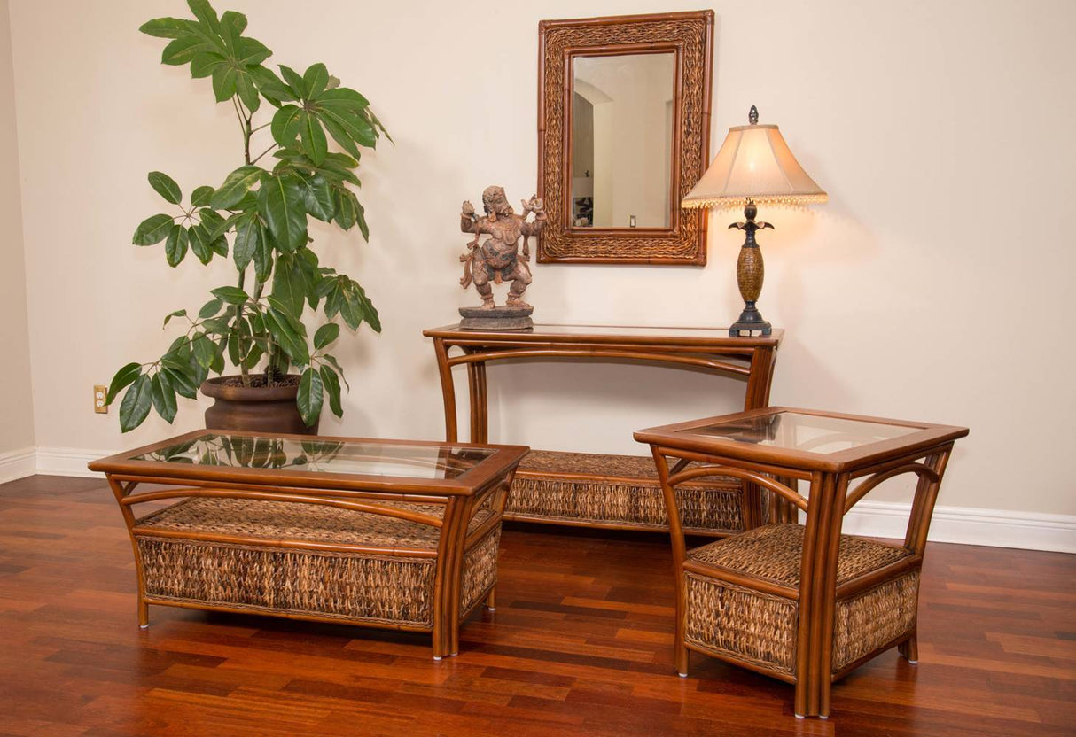Panama Rattan End Table with Glass Top from Alexander and Sheriden