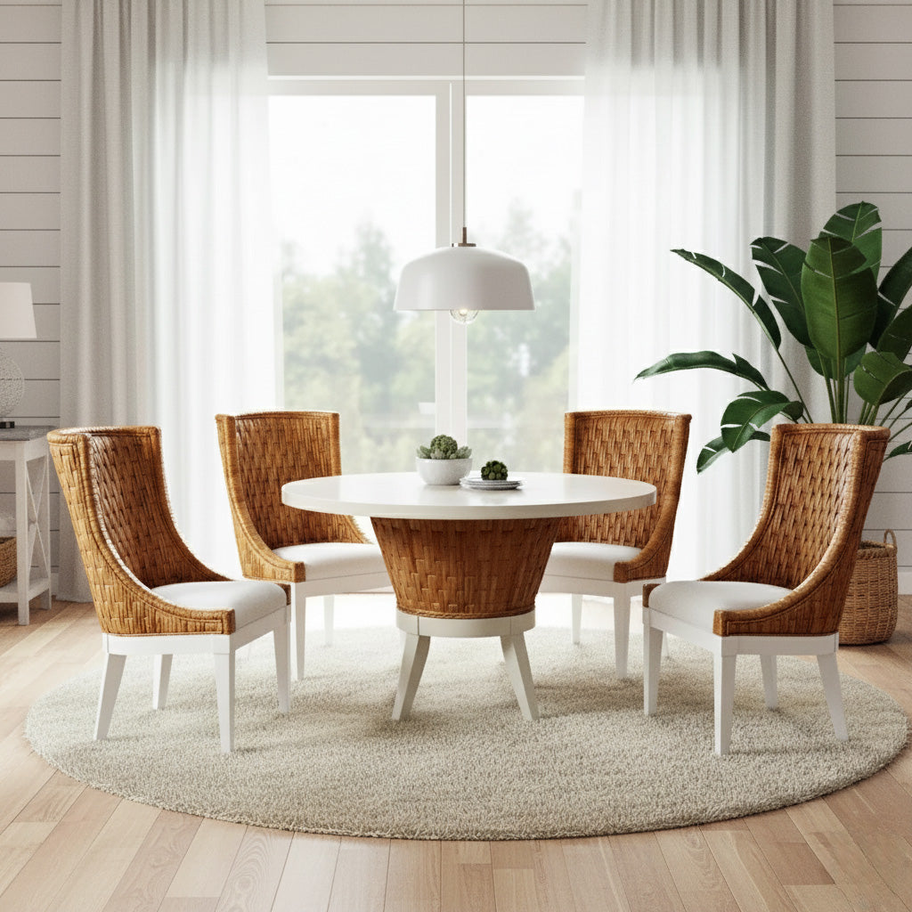 Paradisio Rattan and Wood 48 Inch Round Dining Table from Capris Furniture Model TB744
