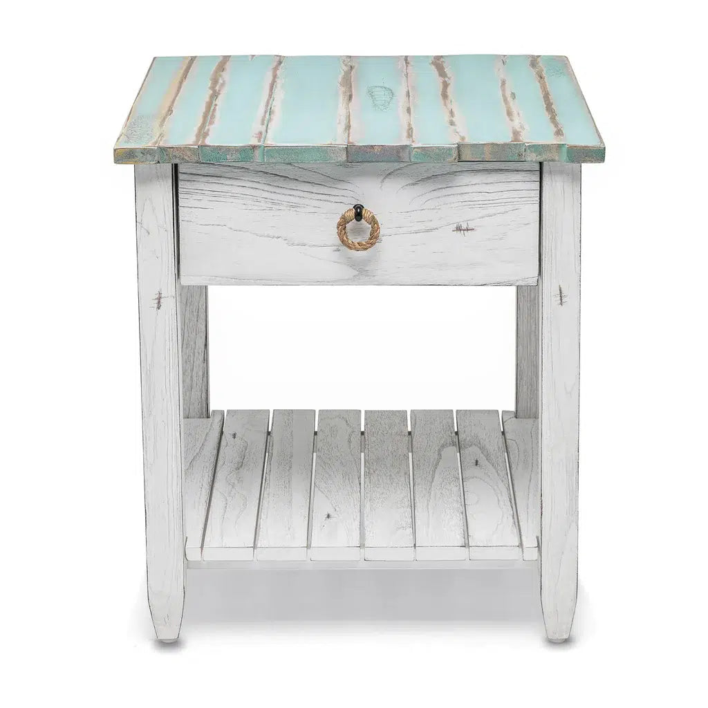 Picket Fence Coastal Distressed Bleu End Table Model B78202-DBLEU/WH By Seawinds Trading