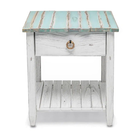 Picket Fence Coastal Distressed Bleu End Table Model B78202-DBLEU/WH By Seawinds Trading
