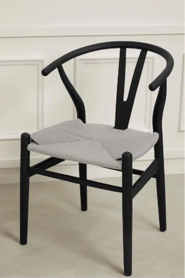 Wicker Fair Set of 6 Wishbone Dining Chairs made of Elm Wood and Cane