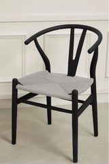 Wicker Fair Set of 6 Wishbone Dining Chairs made of Elm Wood and Cane