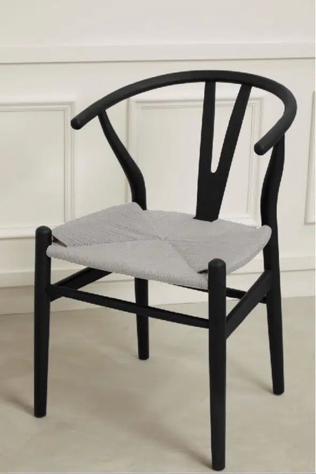 Wicker Fair Set of 6 Wishbone Dining Chairs made of Elm Wood and Cane
