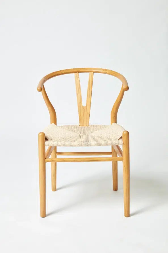 Wicker Fair Set of 6 Wishbone Dining Chairs made of Elm Wood and Cane