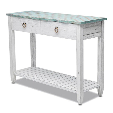 Picket Fence Coastal Bleu Console Table Model B78204-DBLEU/WH By Seawinds Trading