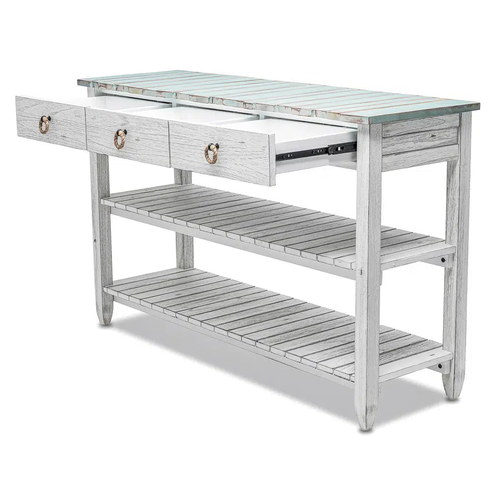 Picket Fence Coastal Distressed Bleu Entertainment Media TV Cabinet Model B78219-DBLEU/WH By Seawinds Trading