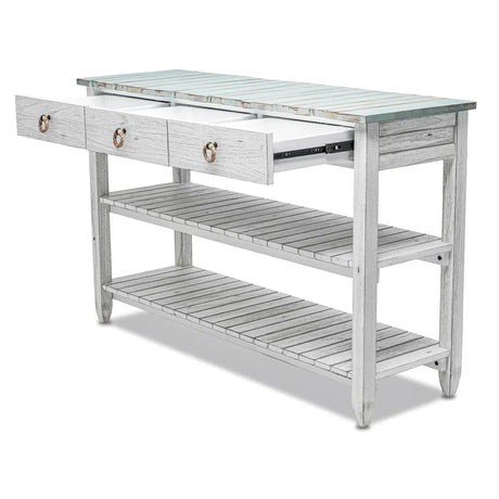 Picket Fence Coastal Distressed Bleu Entertainment Media TV Cabinet Model B78219-DBLEU/WH By Seawinds Trading