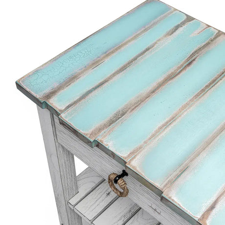 Picket Fence Coastal Distressed Bleu Entertainment Media TV Cabinet Model B78219-DBLEU/WH By Seawinds Trading
