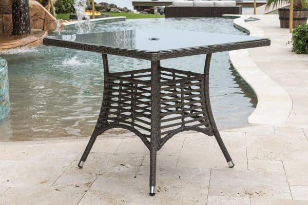 Panama Jack Outdoor Graphite Square Dining Table 36" W/Frost Glass & Hole by Hospitality Rattan Model PJO-1601-GRY-SQ