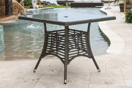 Panama Jack Outdoor Graphite Square Dining Table 36" W/Frost Glass & Hole by Hospitality Rattan Model PJO-1601-GRY-SQ