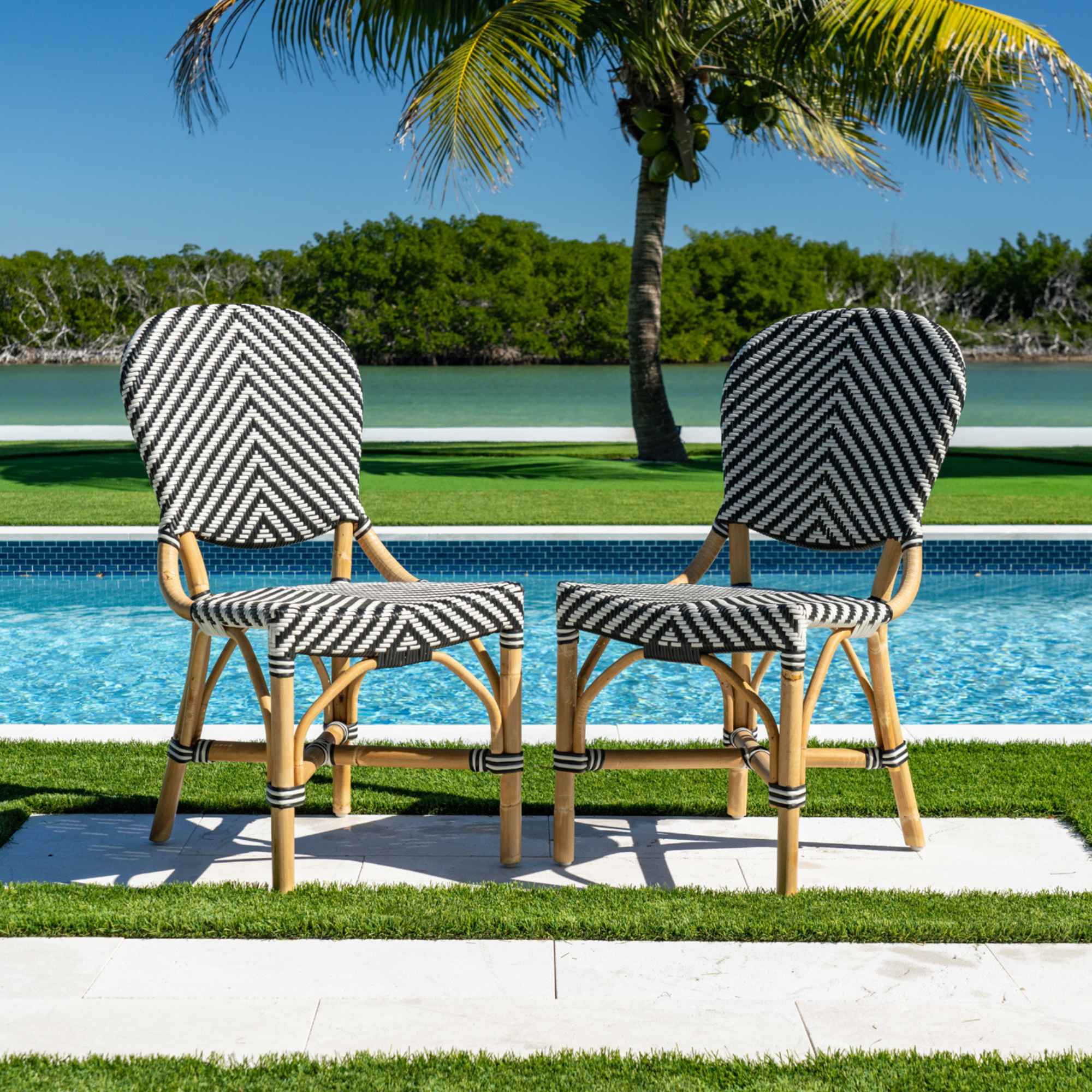 Panama Jack Nerea Side Chairs – Set of 2, Black & White Rattan