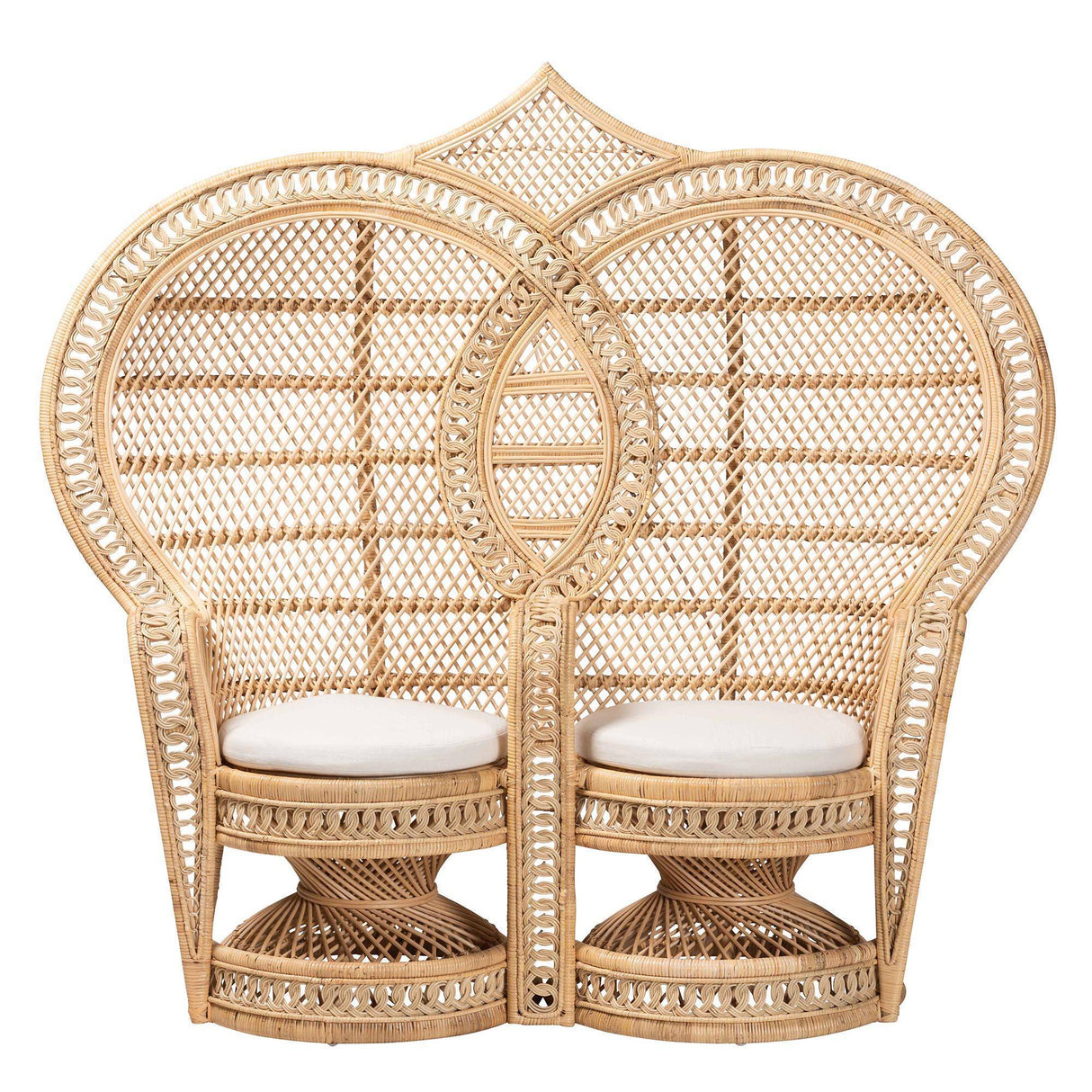 RIVIERA King and Queen BOHEMIAN NATURAL BROWN RATTAN TWO-SEATER PEACOCK CHAIR