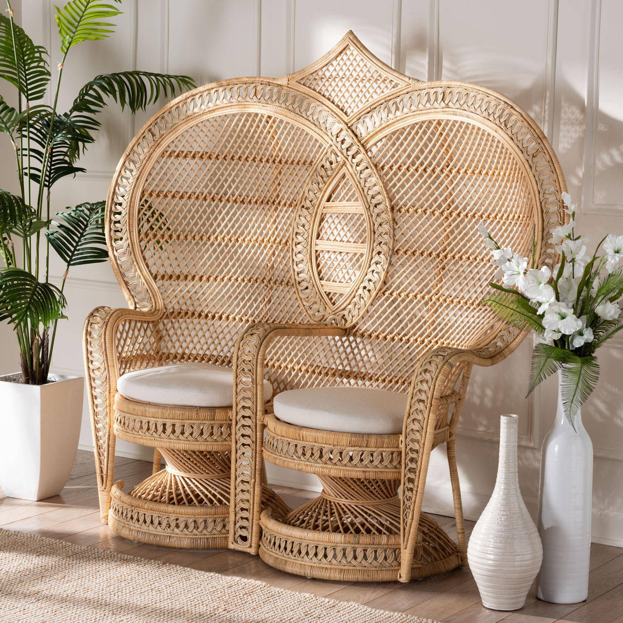 RIVIERA King and Queen BOHEMIAN NATURAL BROWN RATTAN TWO-SEATER PEACOCK CHAIR
