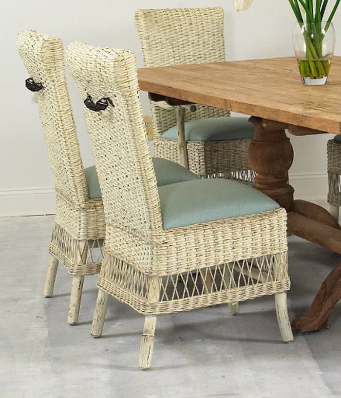 Provence Rustic Whitewash Rattan Dining Side Chair PV-21 Designer Wicker Tribor