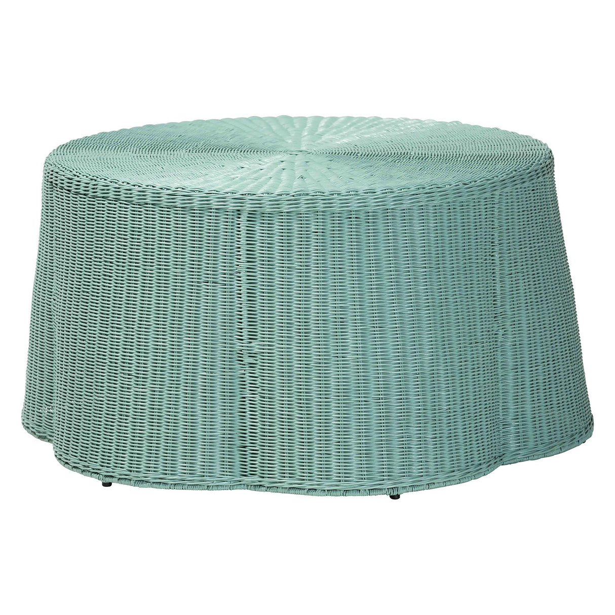 Cove Bohemian Seaguard Green Scalloped Rattan Coffee Table by Wicker Fair