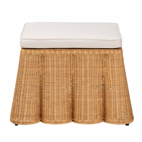 Vanuta Bohemian Honey Scallop Rattan Ottoman by Wicker Fair