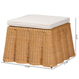 Vanuta Bohemian Honey Scallop Rattan Ottoman by Wicker Fair