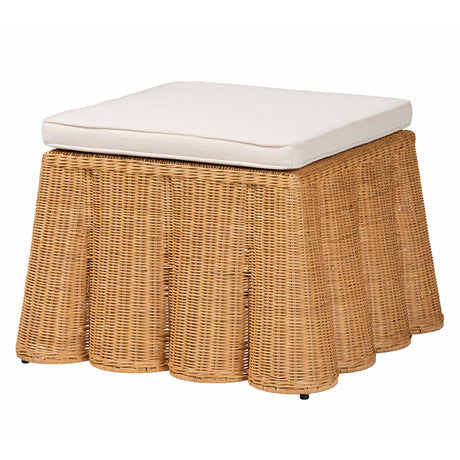 Vanuta Bohemian Honey Scallop Rattan Ottoman by Wicker Fair