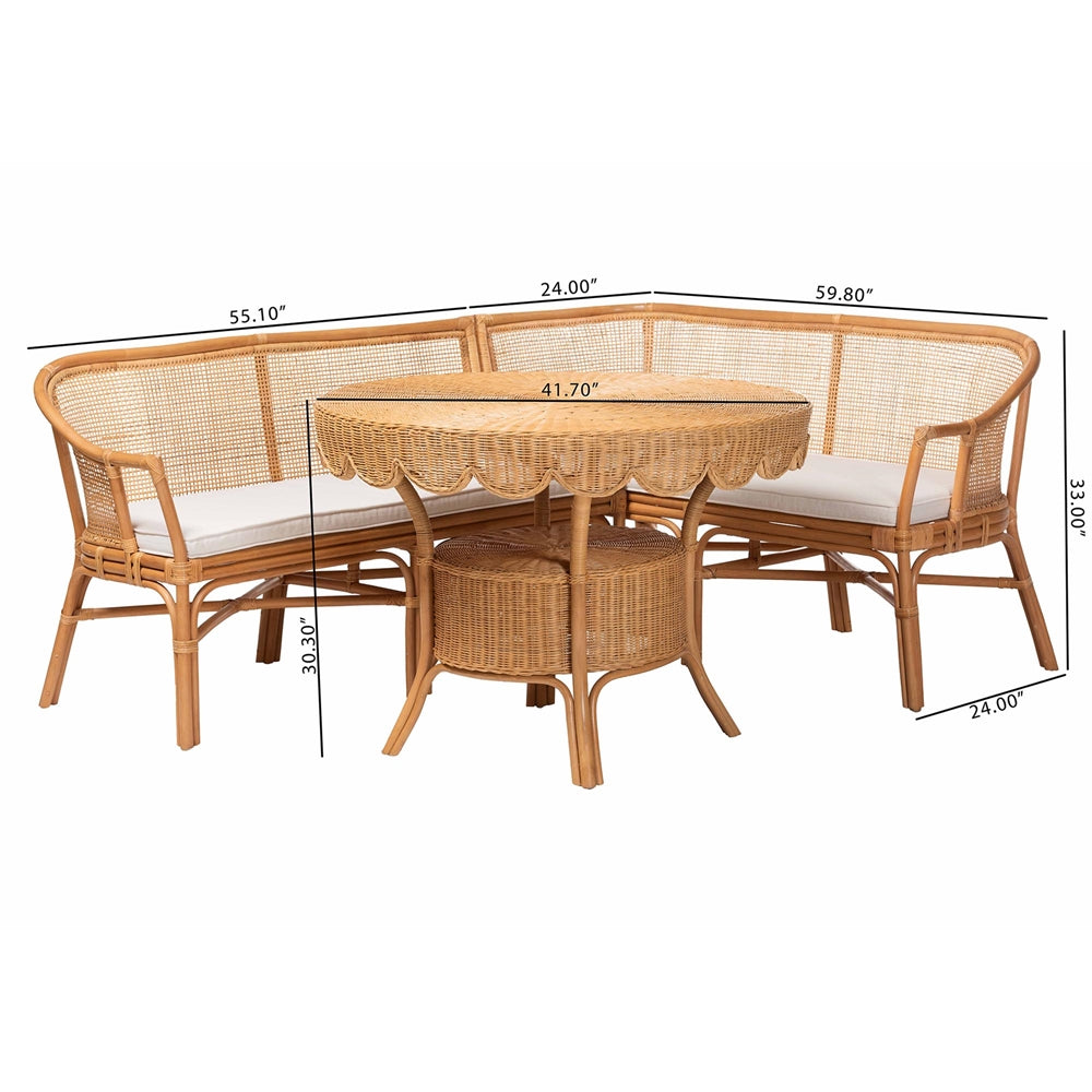 Persia 3 Piece Natural Rattan Dining Nook Set by Wicker Fair