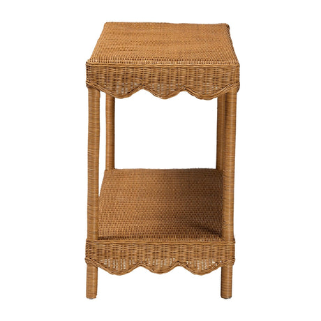 Olleria Bohemian Light Honey Scalloped Rattan Console Table by Wicker Fair