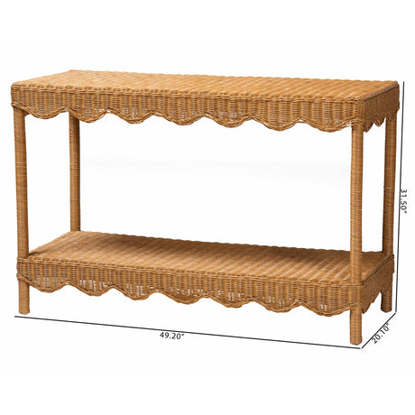 Olleria Bohemian Light Honey Scalloped Rattan Console Table by Wicker Fair