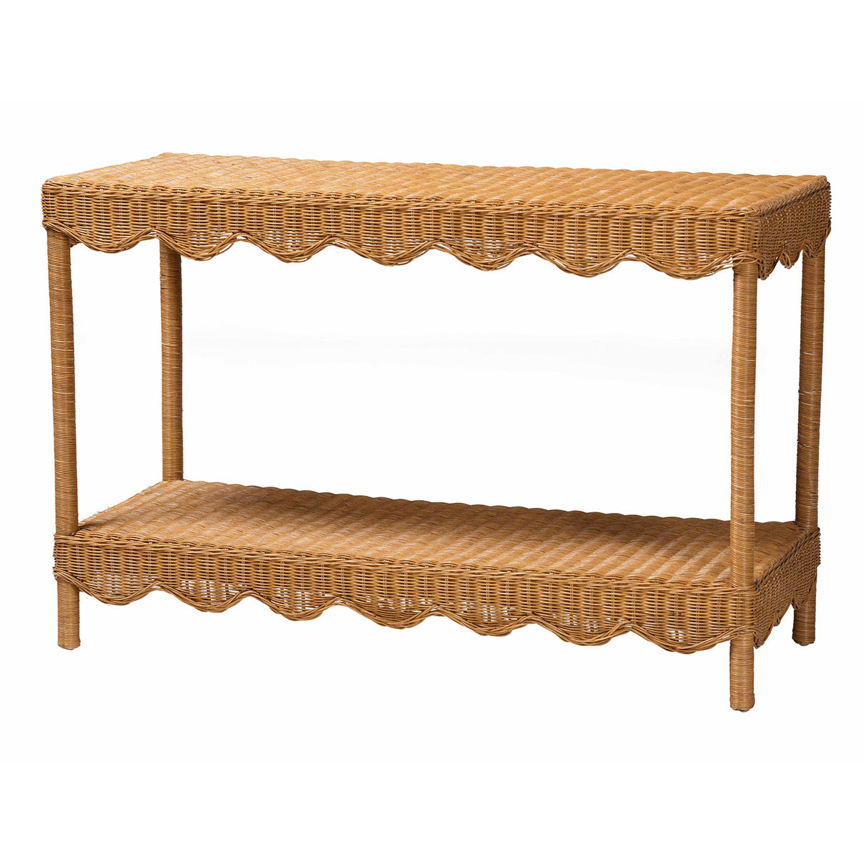 Olleria Bohemian Light Honey Scalloped Rattan Console Table by Wicker Fair