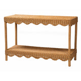 Olleria Bohemian Light Honey Scalloped Rattan Console Table by Wicker Fair