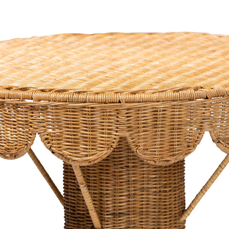 Nabla Bohemian Light Honey Rattan Scalloped Accent Table by Wicker Fair