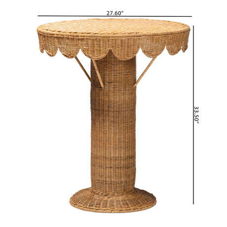 Nabla Bohemian Light Honey Rattan Scalloped Accent Table by Wicker Fair