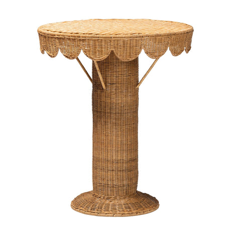 Nabla Bohemian Light Honey Rattan Scalloped Accent Table by Wicker Fair