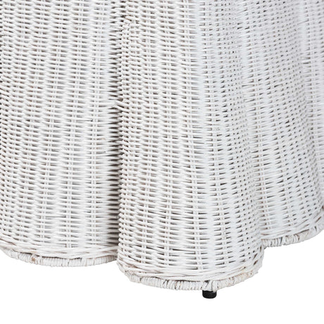 Vanuta Bohemian White Scallop Rattan Ottoman by Wicker Fair