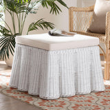 Vanuta Bohemian White Scallop Rattan Ottoman by Wicker Fair