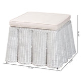 Vanuta Bohemian White Scallop Rattan Ottoman by Wicker Fair