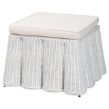 Vanuta Bohemian White Scallop Rattan Ottoman by Wicker Fair