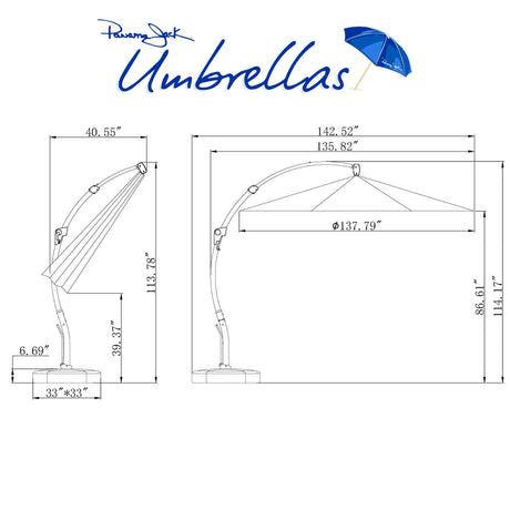 11.5 Ft Cantilever Sunbrella Terracotta 360 Umbrella w/Movable Base Model PJO-6115-TERRA-UM-2PC by Panama Jack
